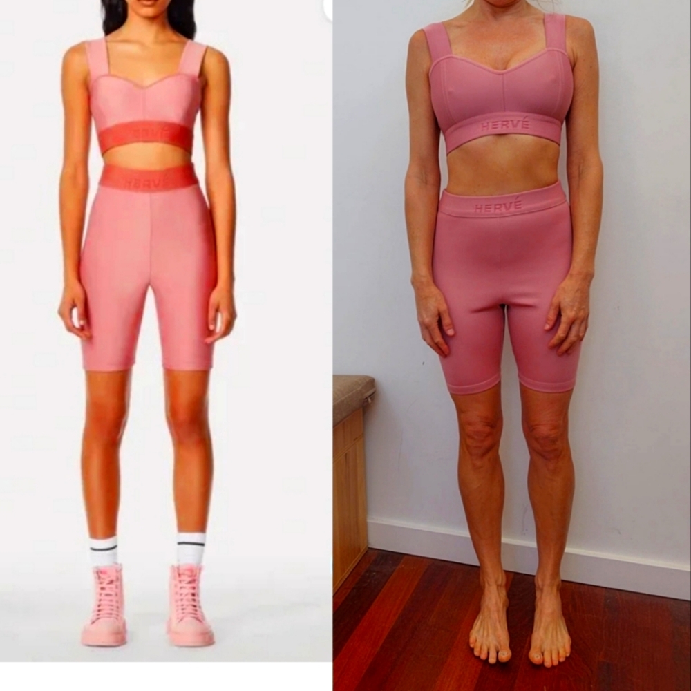 Nwt Herve Leger MULBERRY alo pink bike short + bra top SET xs
